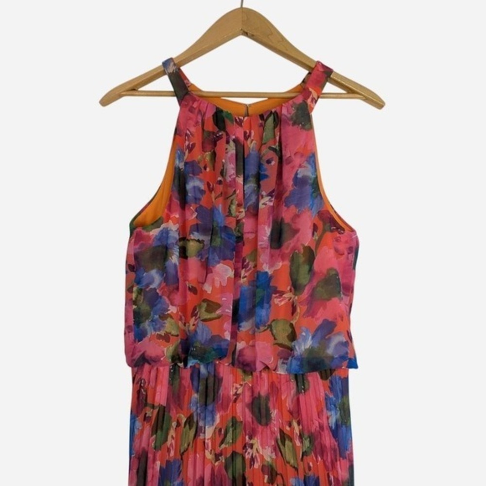 X by Xscape Floral Pleated Blouson Halter Maxi Dress Size 10 - Picture 6 of 11